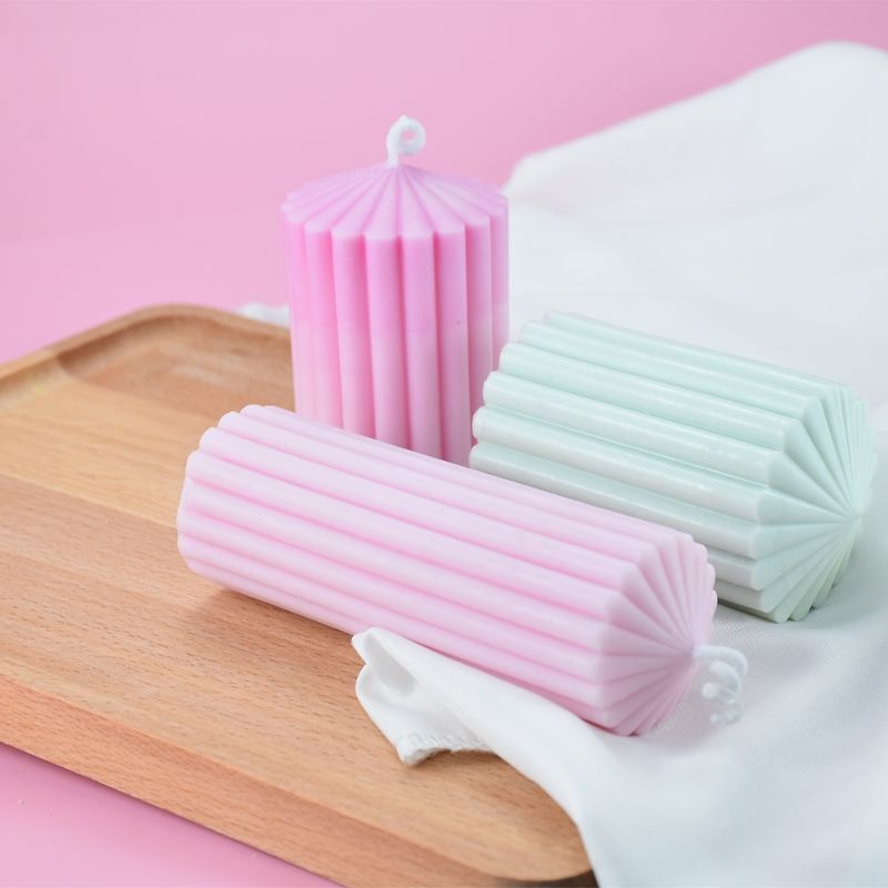 3D (8.9"x3.1"inch) Pencil Ribbed Line Tall Pillar Polycarbonate Candle Mold Structural Aesthetic P32