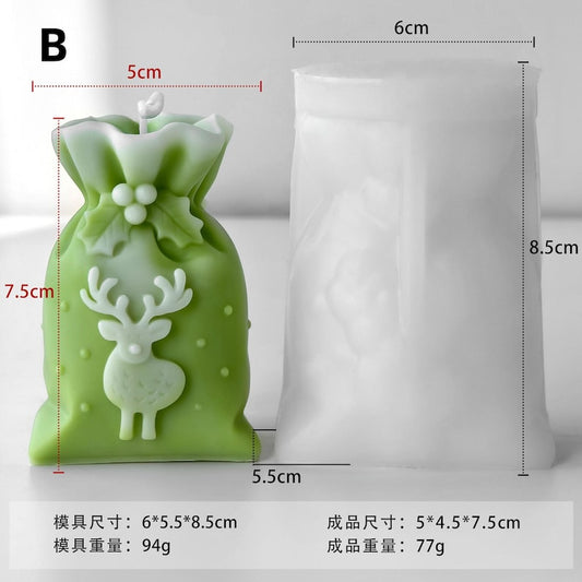 (2 SET) Design 3D Christmas Reindeer Gift Bag Silicone Candle Mould for Festive Decor and Gifts