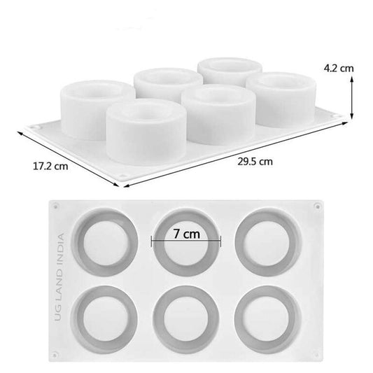 6 Cavity Cylinder Jar Silicone Mould for Candle Making Mousse Cake Chocolate and DIY Crafts