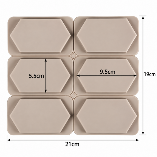 6 Cavity Hexagon Silicone Mould for Wax Sachets Soap Bars Fragrance Tablets and DIY Crafts