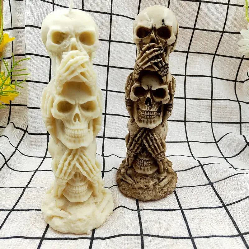 3D Triple Skull Skeleton Spritual Candle Silicone Mold DIY Candles Soap Resin & Halloween Décor