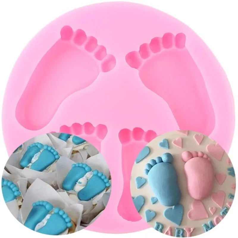 4 Cavity Baby Footprint Silicone Mold for Fondant Chocolate Cake Decoration Soap