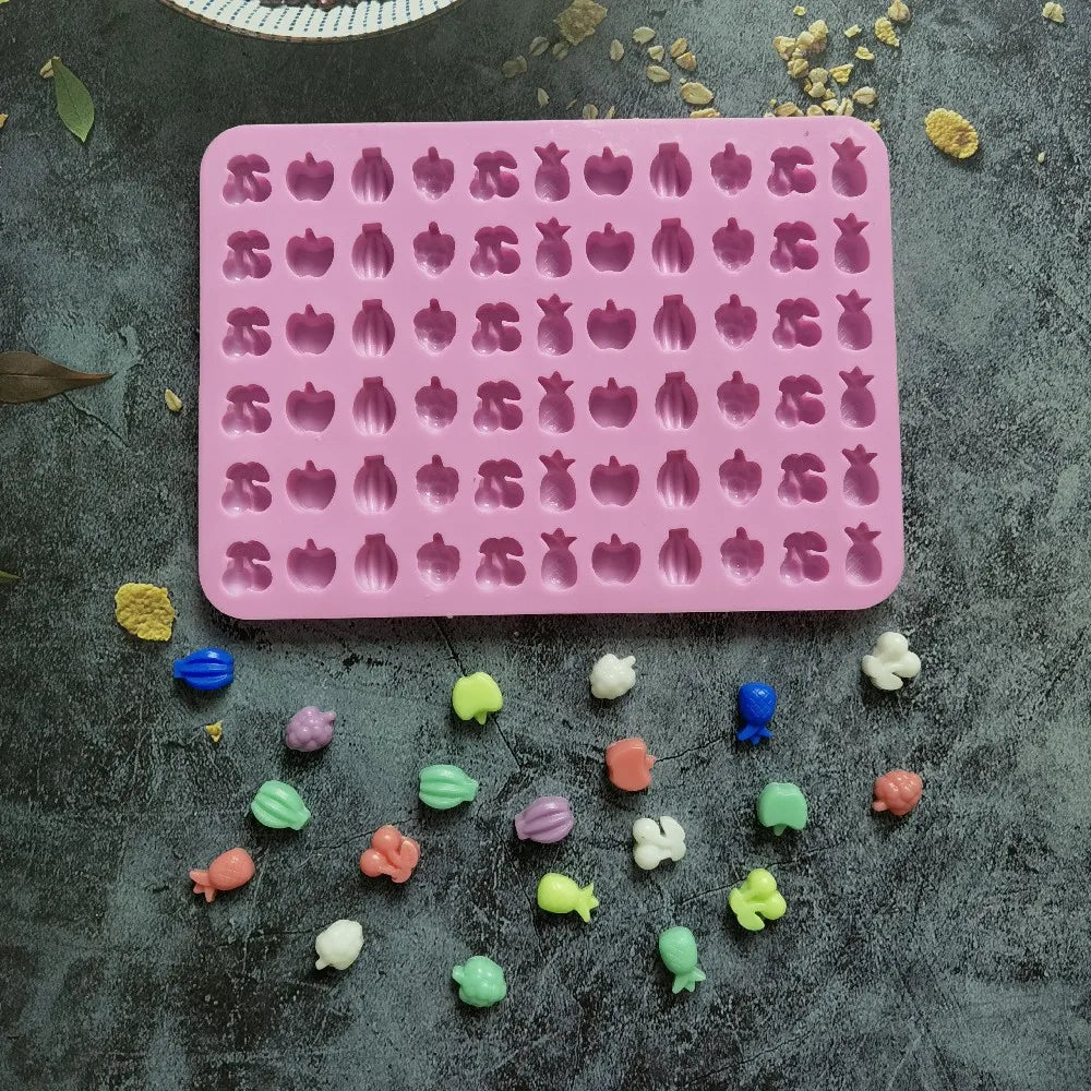 66 Cavity Mini Fruit and Heart Silicone Mould for Chocolate Candy Jelly and DIY Dessert Making