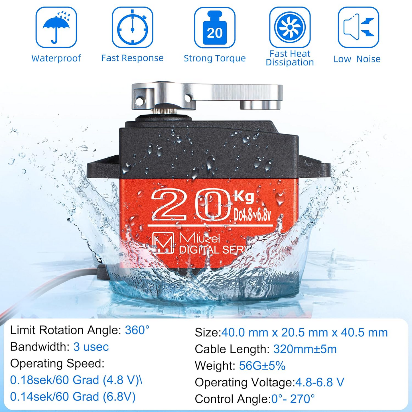 20kg DS3218 Servo DC4.8-6.8V High Torque 270 Degree Waterproof Full Metal Gear