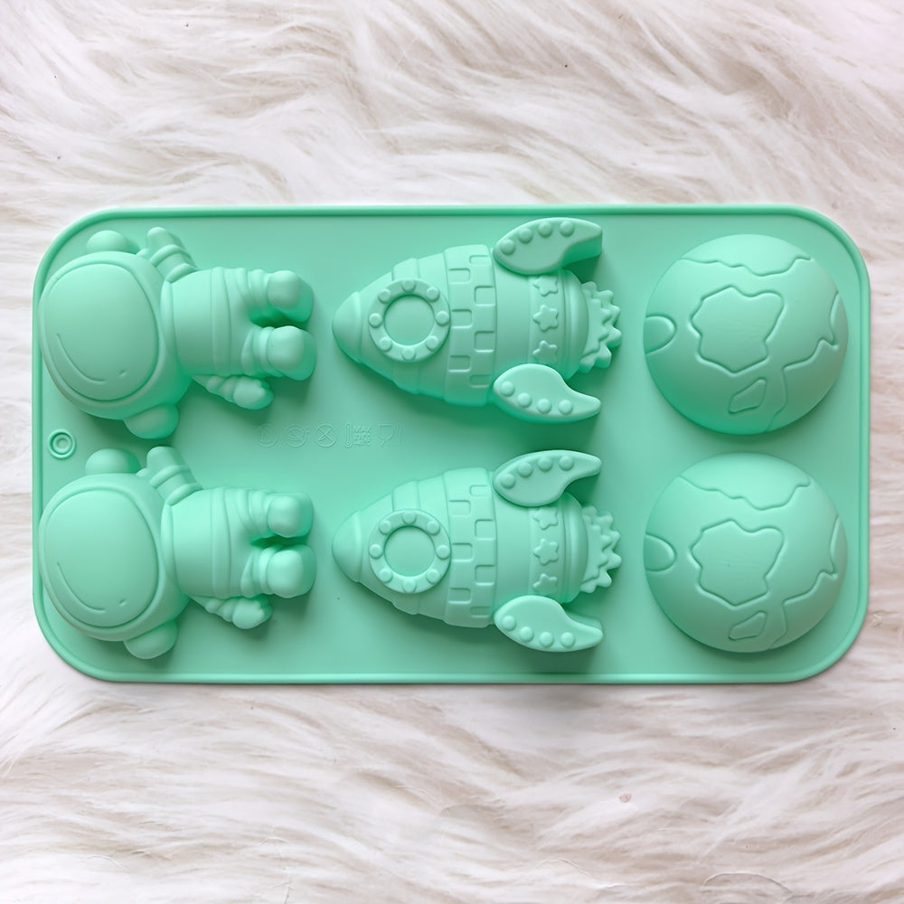 6 Cavity Silicone Rocket Astronaut Shaped Chocolate Candy Cake Mold