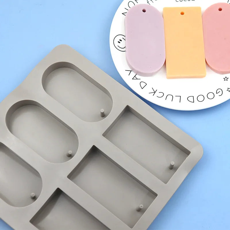 6 Cavity Silicone Mould for Rectangle and Oval Wax Sachets Soap Bars and DIY Craft Projects