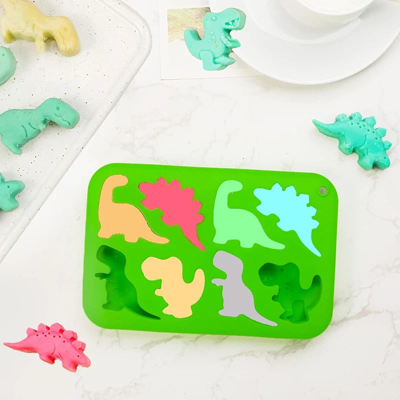 8 Cavity Dinosaur Silicone Mold Jelly Cupcake Toppers Cake Decoration Soap