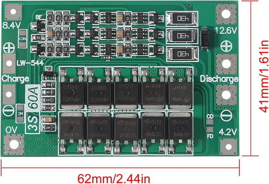 3S 60A Lithium Battery Charger BMS 18650 Protection Module Circuit