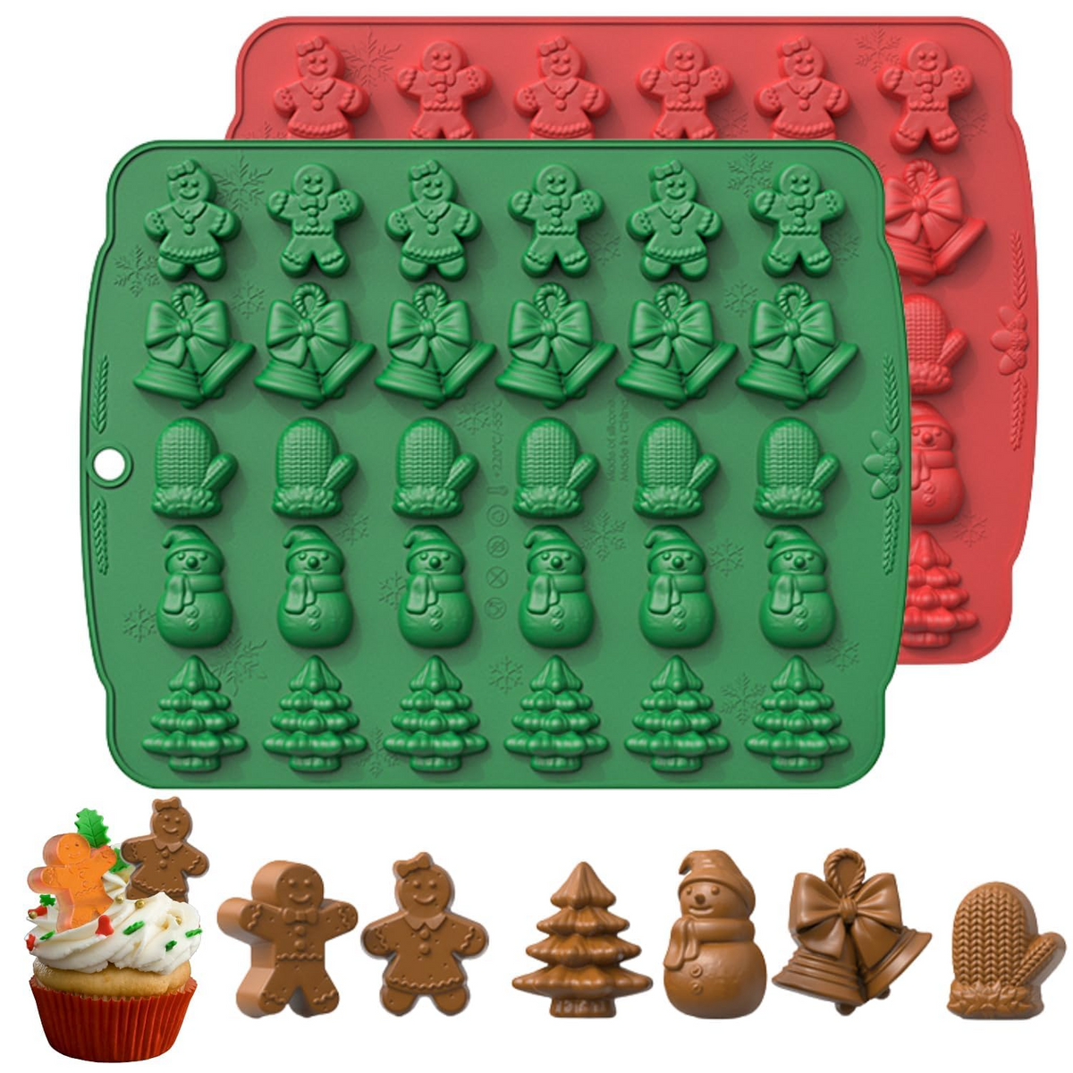30 Cavity Christmas Silicone Chocolate Mould Tray for Gingerbread Snowman Bell Mitten