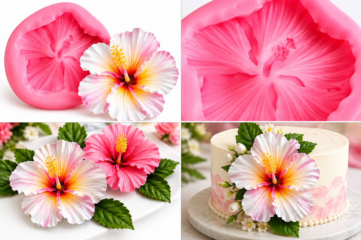 3D Hibiscus Flower Silicone Mould for Fondant Chocolate Cake Decoration and DIY Floral Crafts