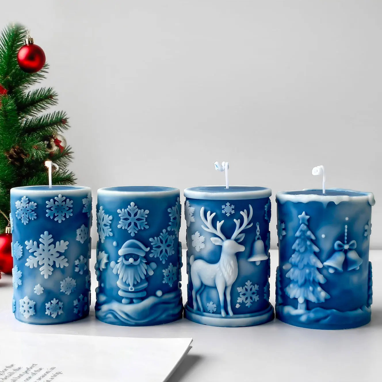 Christmas Tree Merry Pillar Christmas Snowflakes Candle Mould, Silicone Moulds Set (D)