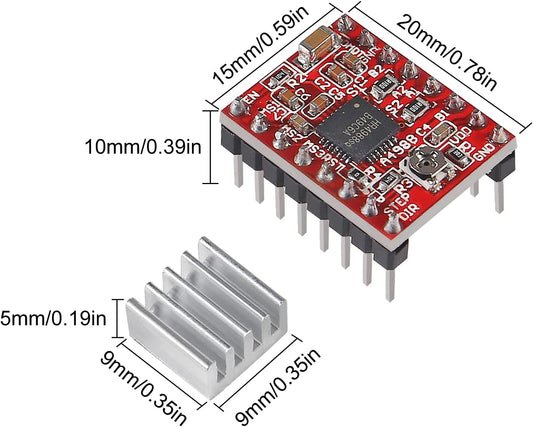 A4988 Stepstick Stepper Motor Driver Module with Heat Sink for 3D Printer Reprap Suitable for Arduino CNC