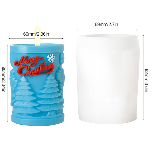 Merry Christmas Snowflake Design Pillar Silicone Candle Mould (D Grade) Type 2