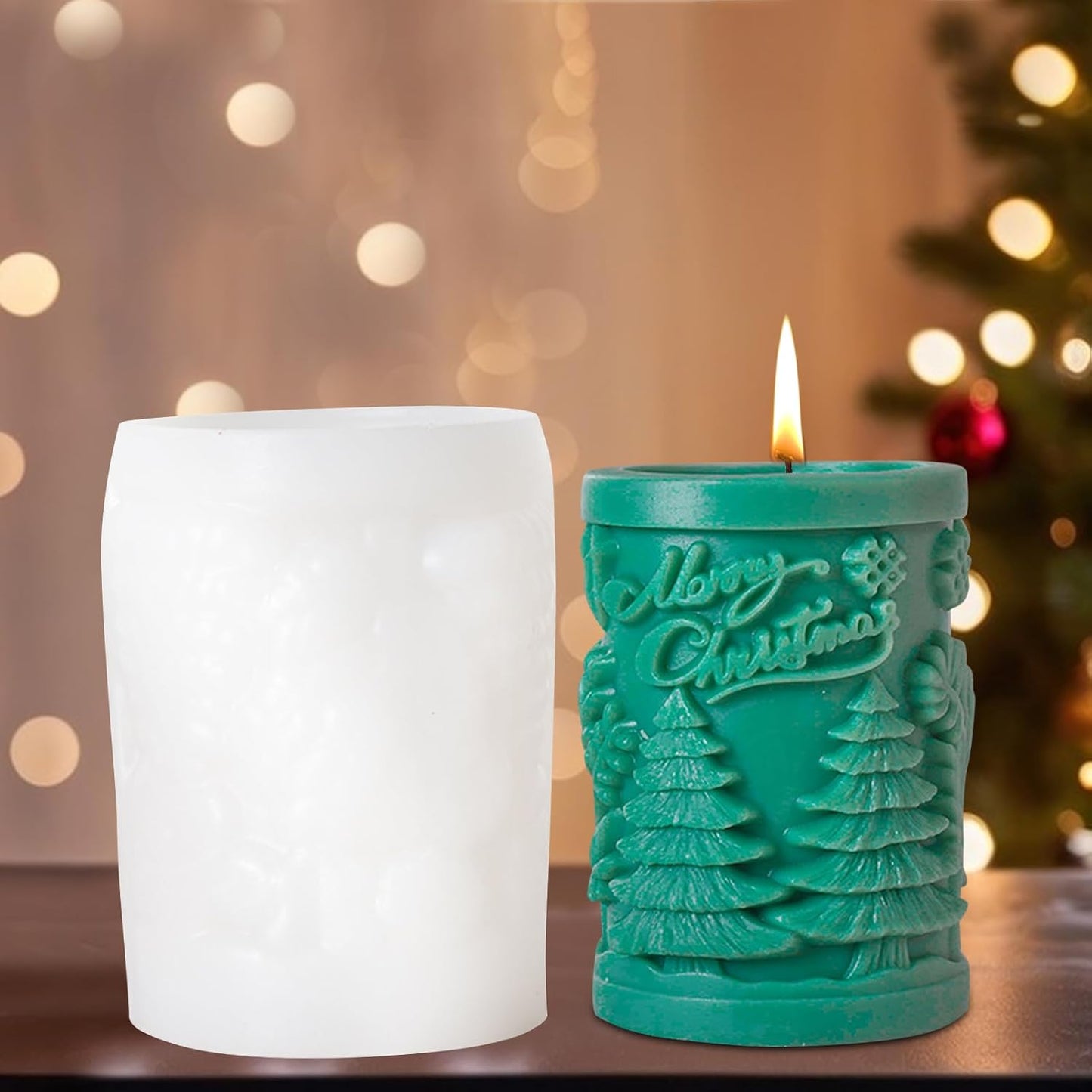 Merry Christmas Snowflake Design Pillar Silicone Candle Mould (D Grade) Type 2
