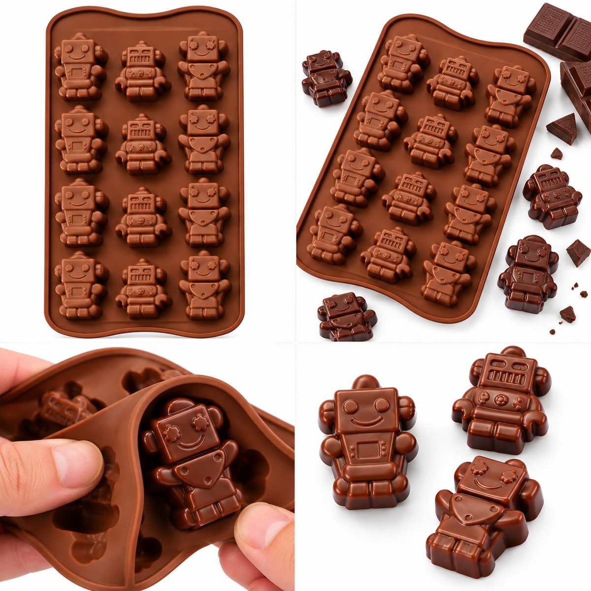12 Cavity 3D Robot Silicone Mould for Chocolate Candy Jelly Gummies Fondant Mousse