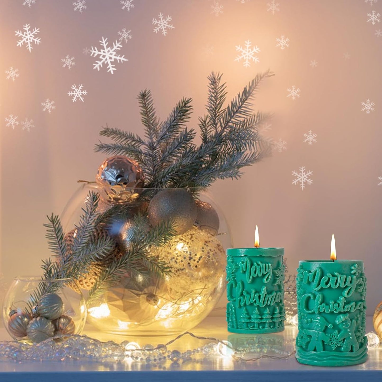 Merry Christmas Pillar Snowflake Tree Pattern Design X-Mas Cylindrical Silicone Candle Mould (D Grade) Type 3