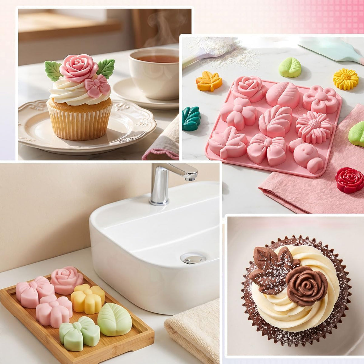 9 Cavity Flower & Bow Silicone Candle Mold Candle Making Soap Chocolate