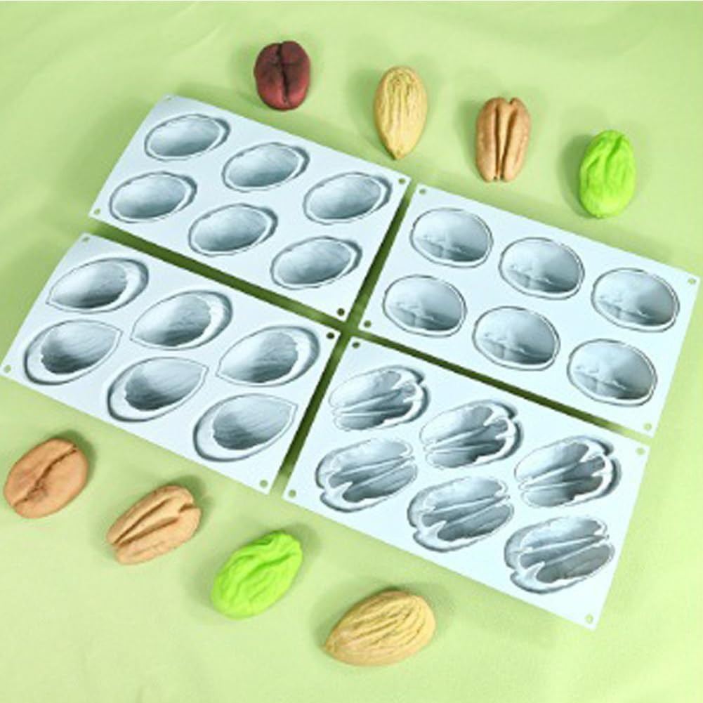 6 Cavity Pecan Shape Silicone Mould Chocolate Jelly Pudding Pastry Dessert