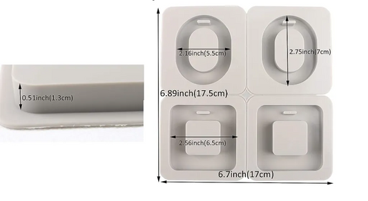 4 Cavity Silicone Resin Mould for Oval and Square Pendant Keychain Jewelry and DIY Crafts