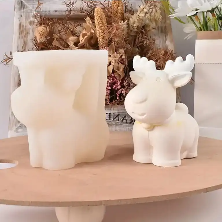 3D Cute Reindeer Silicone Mould for Candle Making Deer Figurine Christmas Decor