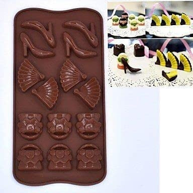 3D 14 Cavity Silicone Chocolate Mould Shoe Bag Fan Fashion Theme Chocolate Decorations - UG LAND INDIA