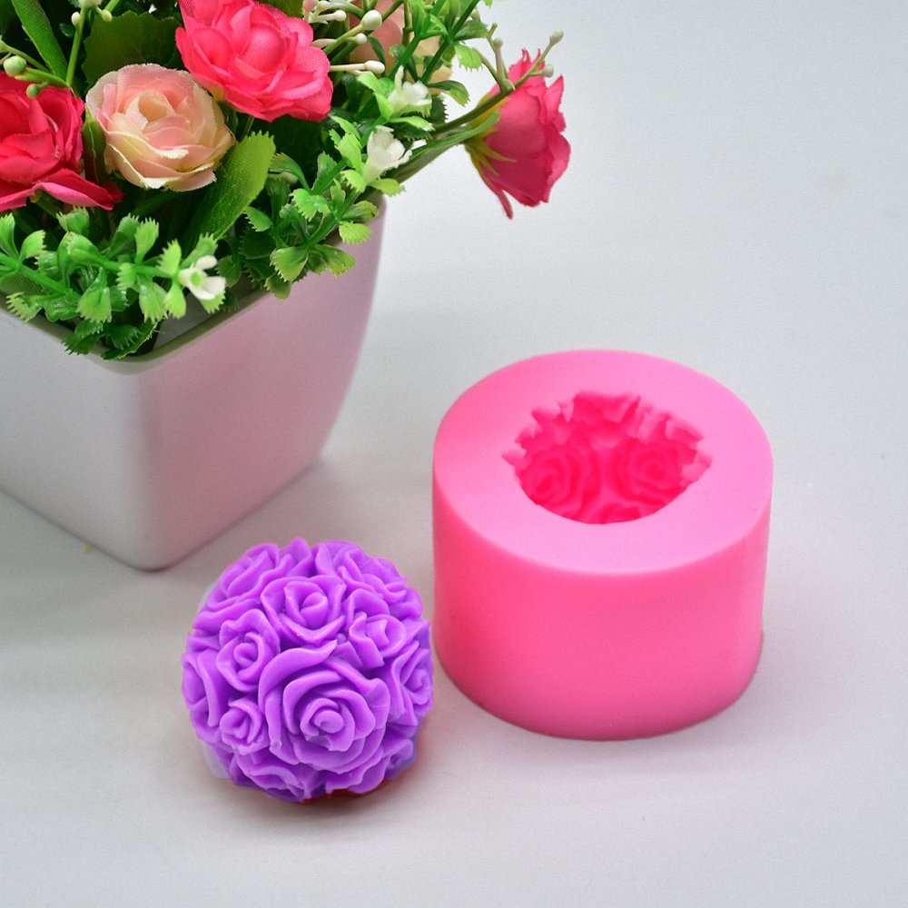 3D Rose Flower Silicone Candle Molds Valentine Heart Shaped DIY