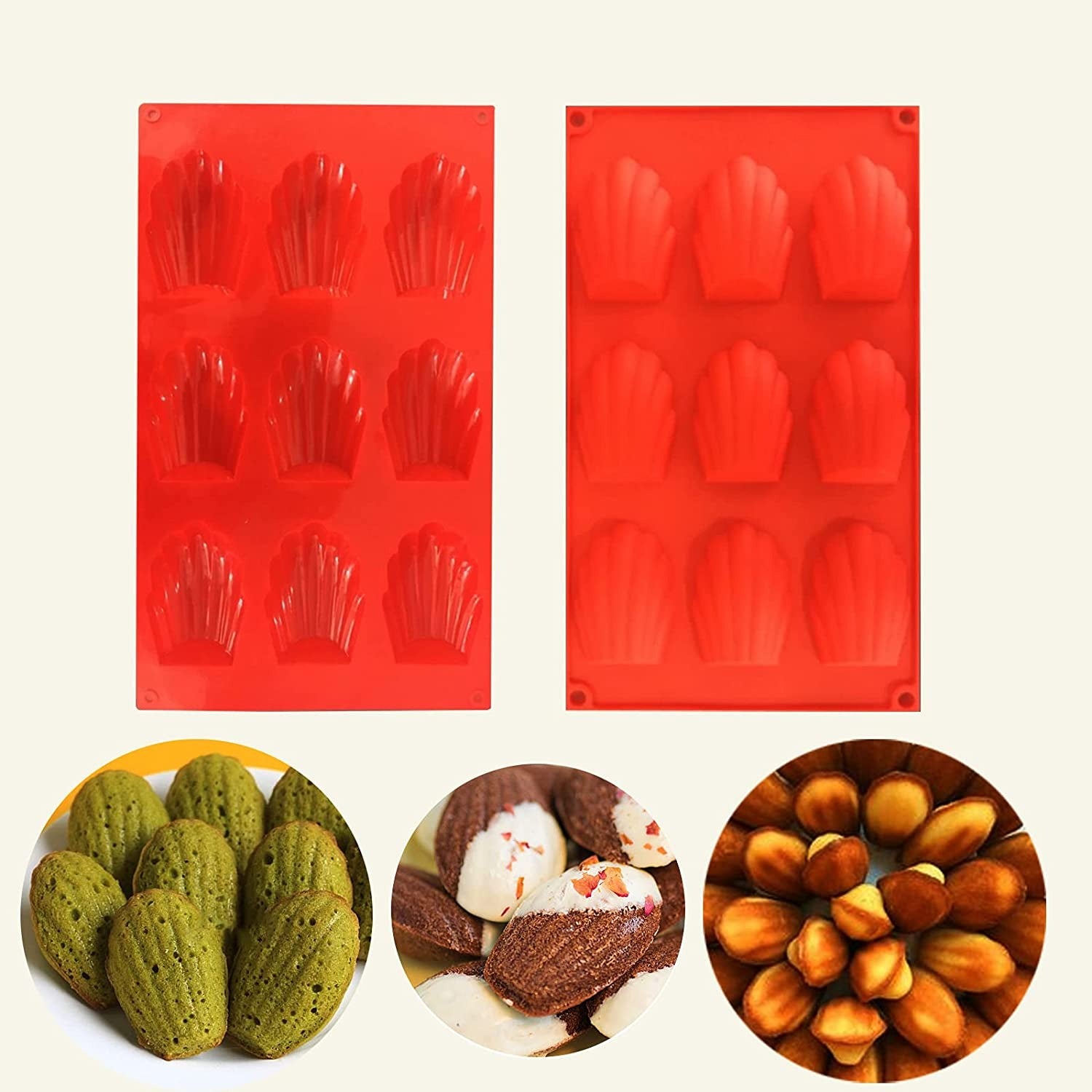 2-Pack Madeleine Baking Pans | 40-Cavity Shell Shaped Silicone Molds | Non-Stick & Oven Safe