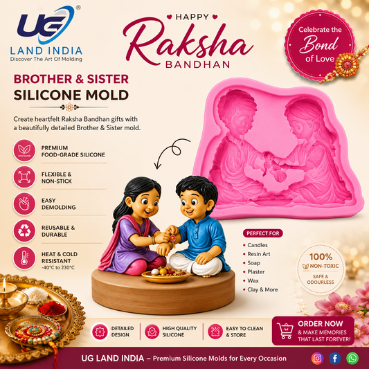 3D Raksha Bandhan Brother Sister Silicone Mold for Candle Making