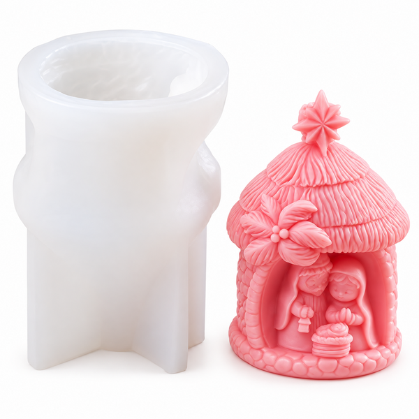 3D Jesus Birth Hut Christmas Silicone Mould for Handmade Candles Festive Decor Nativity