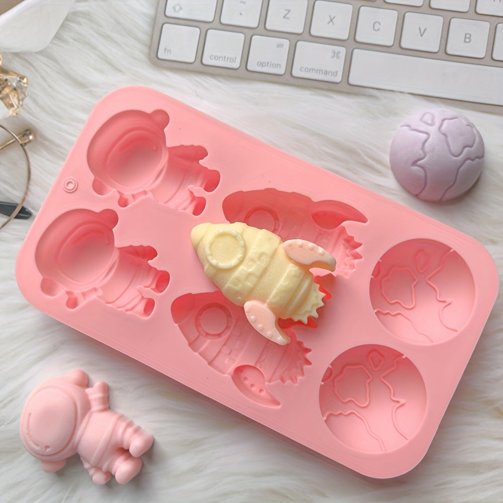6 Cavity Silicone Rocket Astronaut Shaped Chocolate Candy Cake Mold