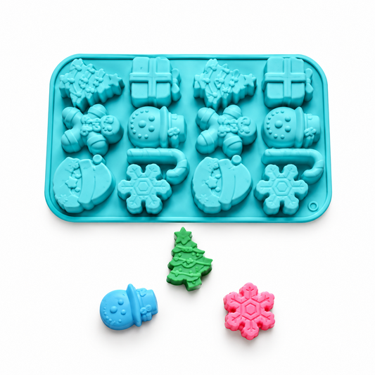 14-Cavity Christmas Silicone Chocolate Mould for Santa Snowman Tree Gift and Candy