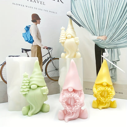 3D Christmas Gnome Tree Silicone Candle Mould for DIY Holiday Decorations