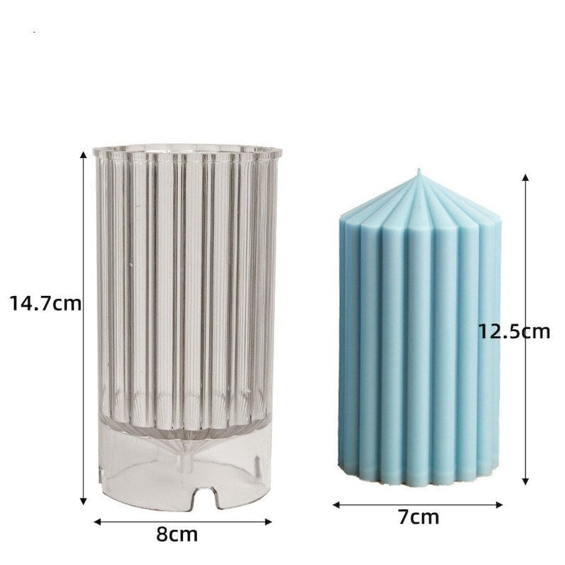 3D (5.9"x 3.1"inch) Ribbed Pencil Lines Pillar Polycarbonate Candle Mold Structural Aesthetic Mould P31