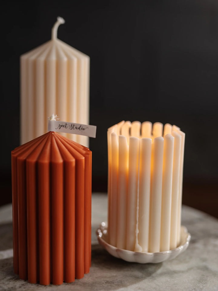 3D (8.9"x3.1"inch) Pencil Ribbed Line Tall Pillar Polycarbonate Candle Mold Structural Aesthetic P32