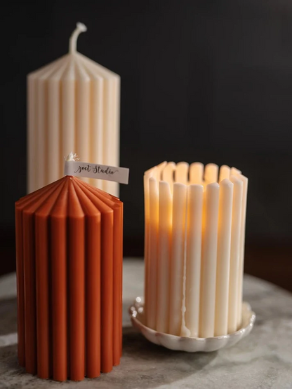 Ribbed Pillar Candle Silicone Mould for DIY Fluted Cylinder Decorative Candle Making (LARGE)