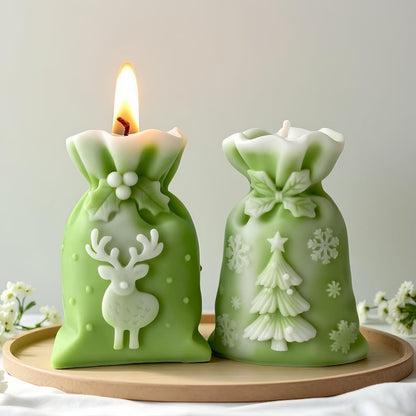 (2 SET) Design 3D Christmas Reindeer Gift Bag Silicone Candle Mould for Festive Decor and Gifts