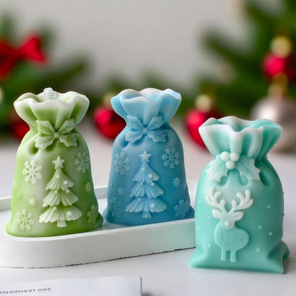 (2 SET) Design 3D Christmas Reindeer Gift Bag Silicone Candle Mould for Festive Decor and Gifts