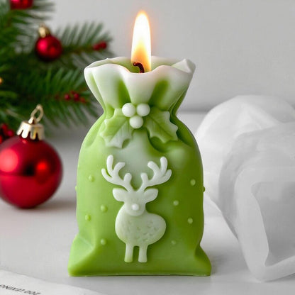 (2 SET) Design 3D Christmas Reindeer Gift Bag Silicone Candle Mould for Festive Decor and Gifts