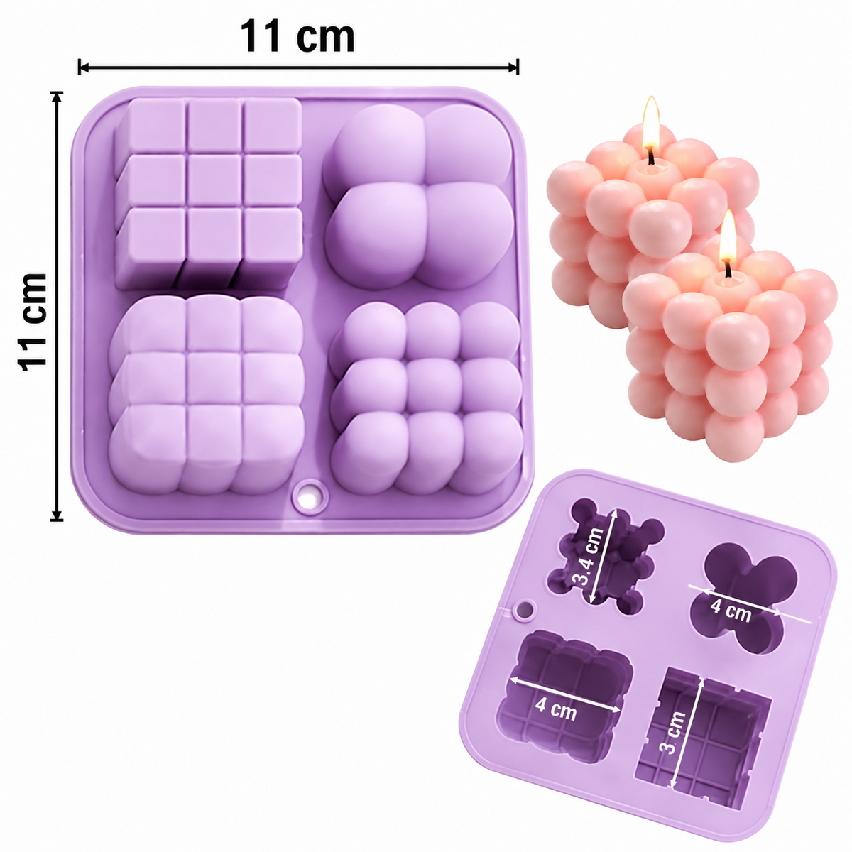 4 Cavity 3D Multi-Shape Silicone Candle Mold  DIY Candles Soap & Crafts