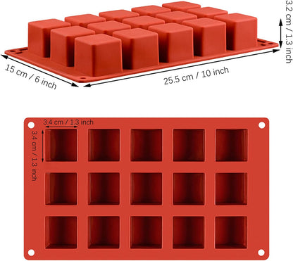 15 Cavity Square Silicone Mould for Cake Chocolate Dessert Jelly Pudding