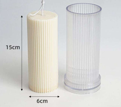 3D Round Ribbed Pillar Polycarbonate Candle Mold Long Lasting Candle Output 15 CM