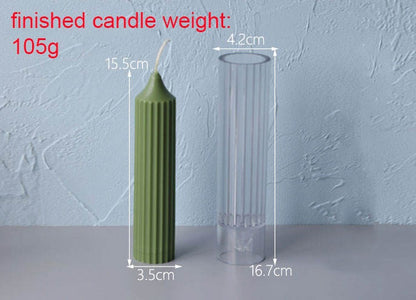 3D Ribbed Pencil Pillar Candle Mould Polycarbonate Mold For Church & home Decor (6.1"x 1.9")