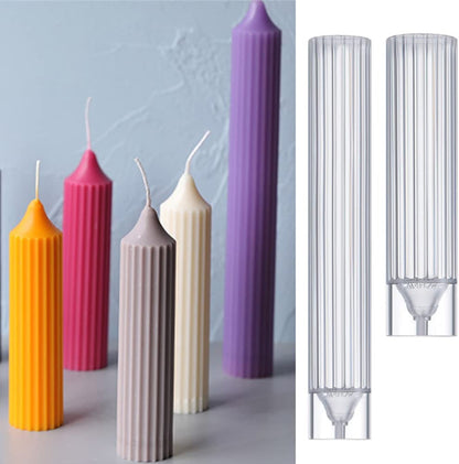 3D Ribbed Pencil Pillar Candle Mould Polycarbonate Mold For Church & home Decor (7.8"x 1.9")