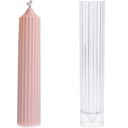 3D Ribbed Pencil Pillar Candle Mould Polycarbonate Mold For Church & home Decor (7.8"x 1.9")