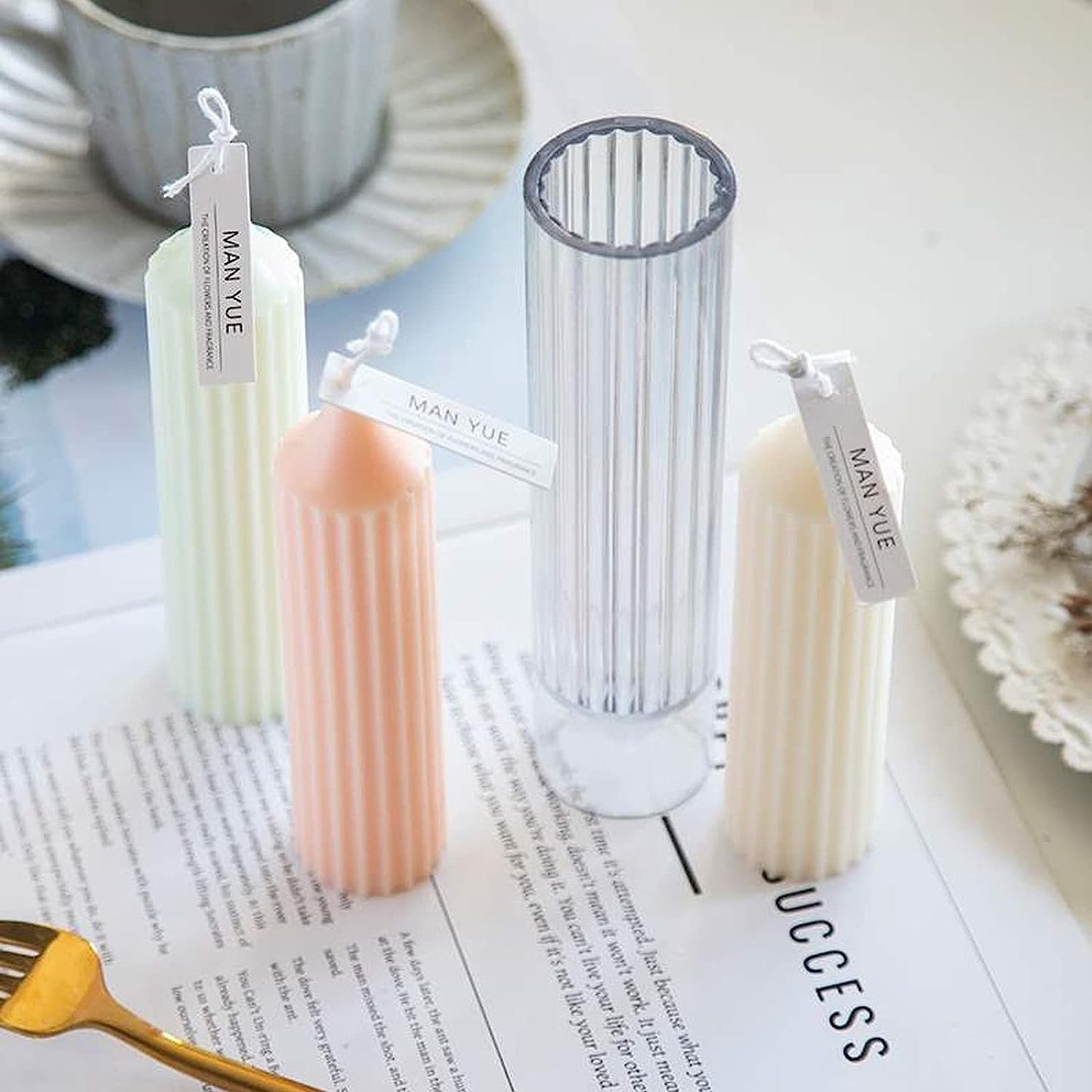 3D Ribbed Pencil Pillar Candle Mould Polycarbonate Mold For Church & home Decor (6.1"x 1.9")