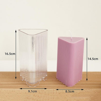 3D (6.5"x 3.6"inch) Triangle Prism Ripped Lines Polycarbonate Candle Mould for Candle Making Geometric, Pillar Sculpture DIY P34