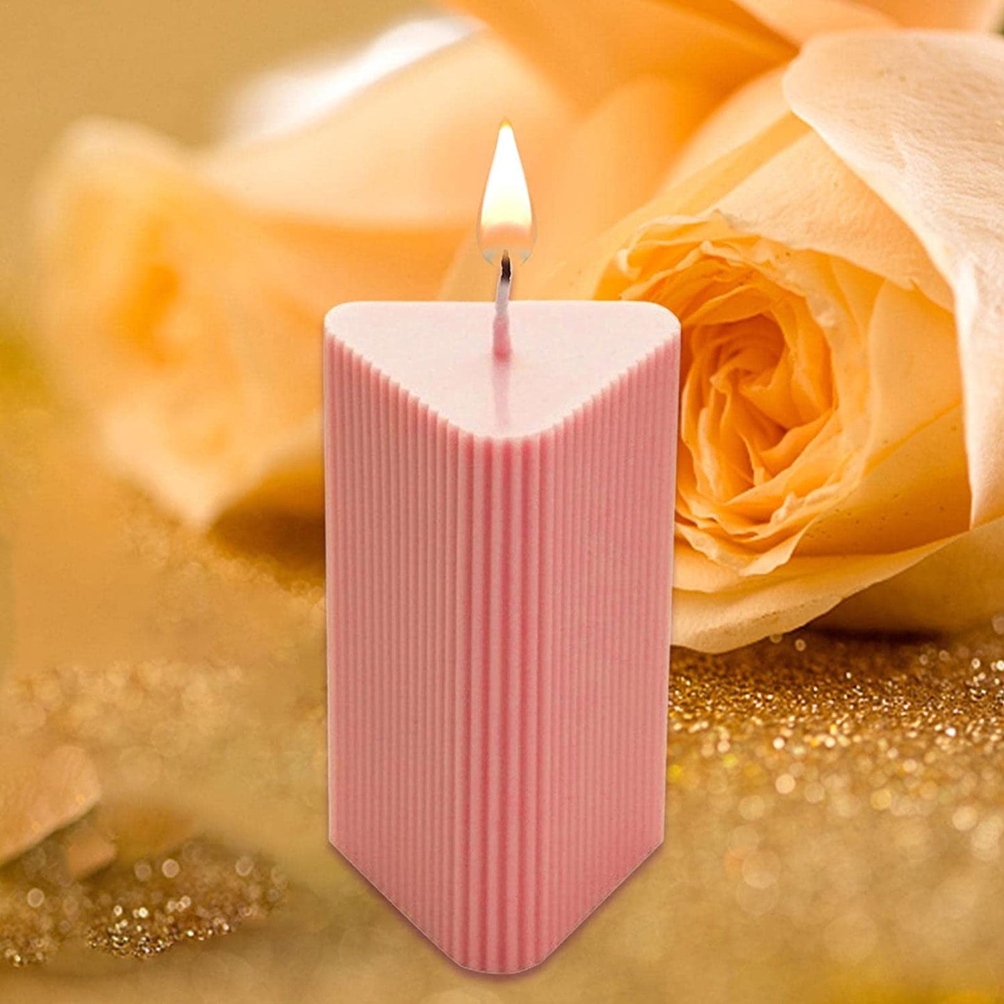 3D (6.5"x 3.6"inch) Triangle Prism Ripped Lines Polycarbonate Candle Mould for Candle Making Geometric, Pillar Sculpture DIY P34