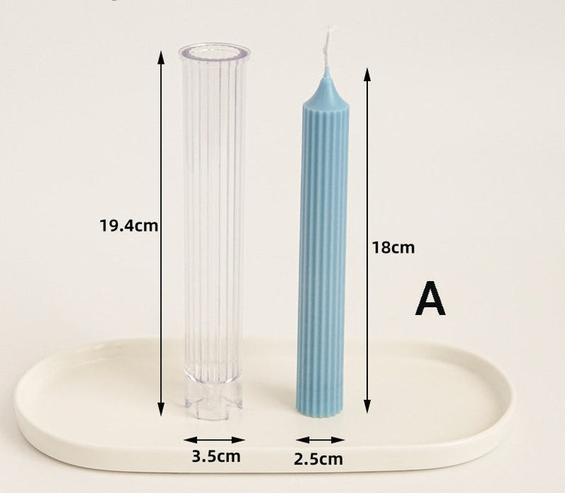 3D Ribbed Pencil Pillar Candle Mould Polycarbonate Mold For Church & home Decor (7.8"x 1.9")