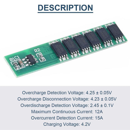 1S 15A 3.7V 6 MOS Li-ion Lithium Battery Protection Board BMS PCB Protection Board 18650 Charger Module for Li-ion Lithium Battery