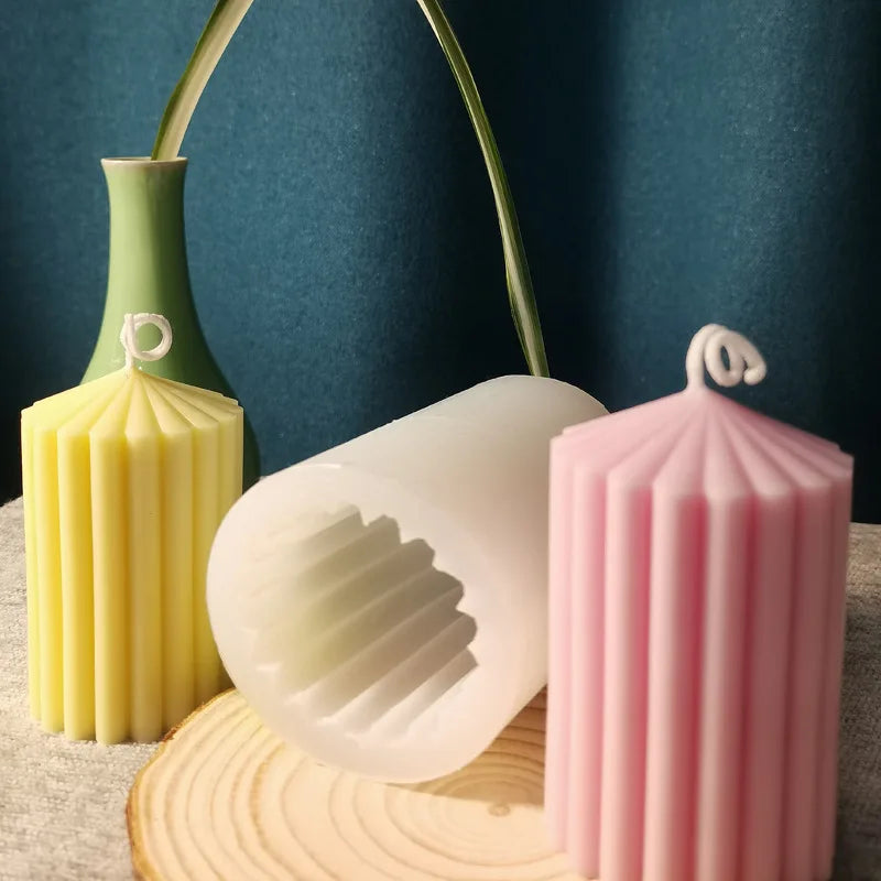 3D SMALL Ribbed Pillar Candle Silicone Mould for DIY Candle Making and Decorative Home Decor